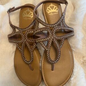 Fergalicious Brown Jeweled T-Strap Sandals